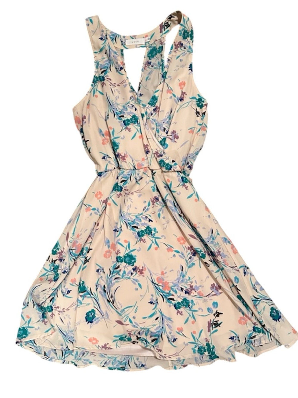 Lush Floral Patterned Dress with Blue and Pink Accents